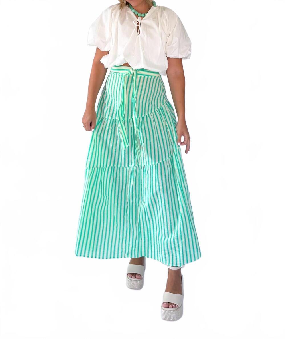 NEW KARLIE seersucker stripe maxi skirt in green